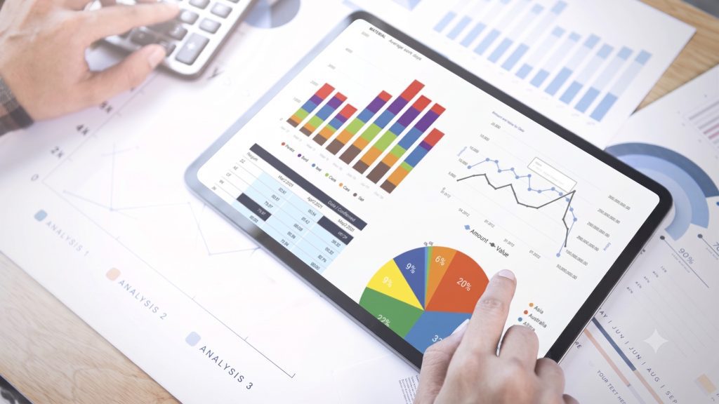 Data analytics dashboard showing real-time business growth statistics